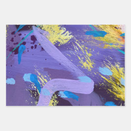Purple Art Wrapping Paper Flat Sheet Set of 3 ラッピングペーパーシート