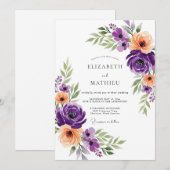 Purple Artful Botanical Wedding 招待状 (正面/裏面)