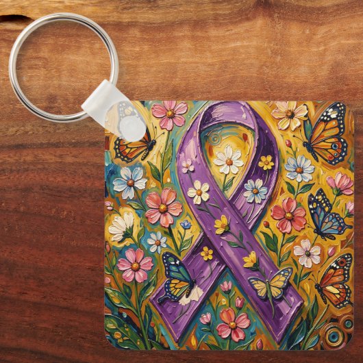 Purple Awareness Ribbon Fibro キーホルダー (正面)