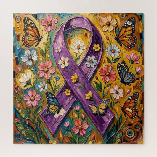 Purple Awareness Ribbon Fibro ジグソーパズル (縦)