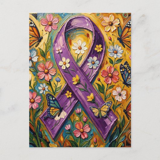 Purple Awareness Ribbon Fibro ポストカード (正面)