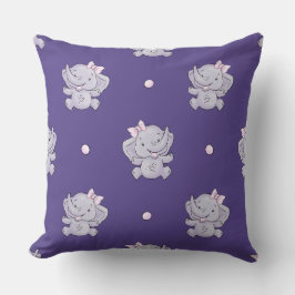 Purple Baby Girl Elephant Nursery Throw Pillow クッション