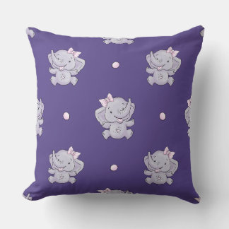 Purple Baby Girl Elephant Nursery Throw Pillow クッション