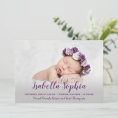 Purple Baby Girl Photo Birth Announcements (スタンド正面)