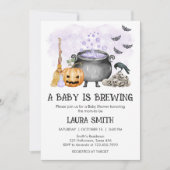 Purple Baby is Brewing Halloween Baby Shower 招待状 (正面)