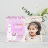 Purple Back Llama誕生日招待状と写真 招待状 (スタンド正面)