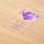 Purple balloons luxury birthday clear アクリル招待状 (レイダウン)
