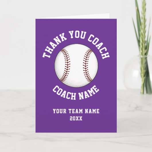 Purple Baseball Coach Team Appreciation サンキューカード (正面)