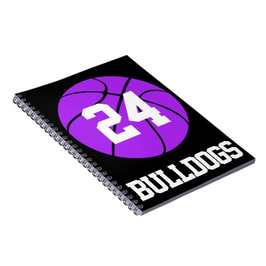 Purple Basketballの学生 – アスリート名と番号 ノートブック (右側)