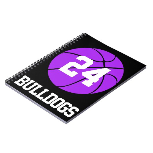 Purple Basketballの学生 – アスリート名と番号 ノートブック (左側)