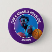 Purple Basketball Player Photo High School Spirit 缶バッジ (正面)