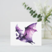 Purple Bat Flying Watercolor Art ポストカード (スタンド正面)