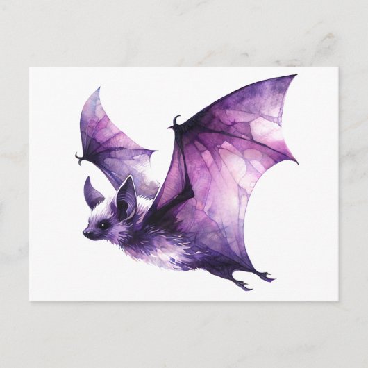 Purple Bat Flying Watercolor Art ポストカード (正面)