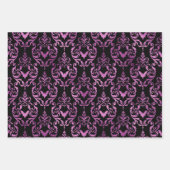 Purple Bat Halloween Damask Patterns ラッピングペーパーシート (正面3)