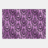 Purple Bat Halloween Damask Patterns ラッピングペーパーシート (正面)
