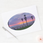 Purple Beach Sunset  楕円形シール (封筒)