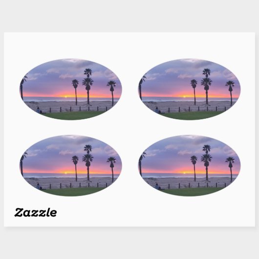 Purple Beach Sunset  楕円形シール (シート)