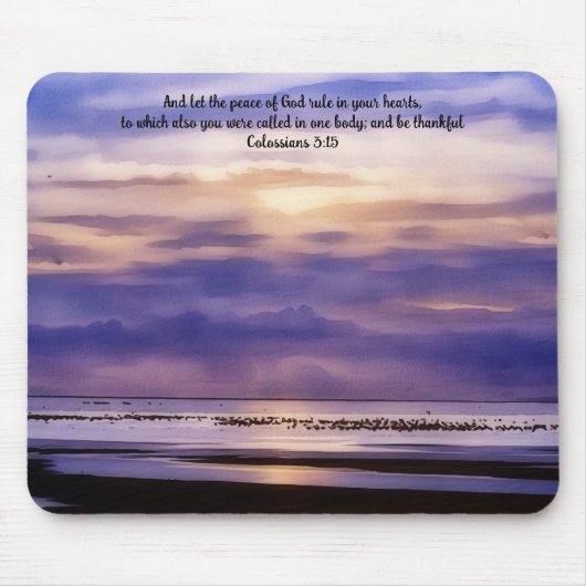 Purple Beach Sunset Art Bible Verse Mouse Pad マウスパッド (正面)