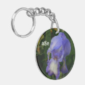 Purple Bearded Iris Floral Monogram Acrylic Keycha キーホルダー (正面左)