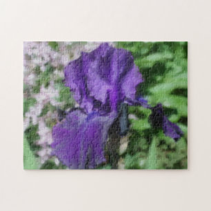 Purple Bearded Iris Flower Art Photo Painting ジグソーパズル