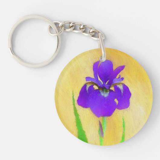 Purple Bearded Iris Painting - Cute Original Dog A キーホルダー (正面)
