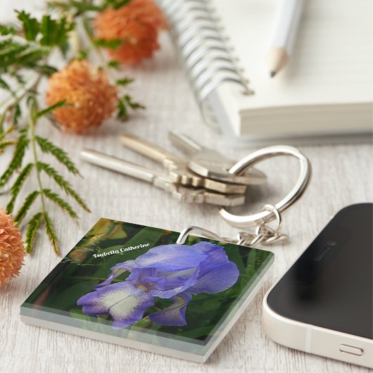 Purple Bearded Iris Photo Personalized Keychain キーホルダー (正面右)