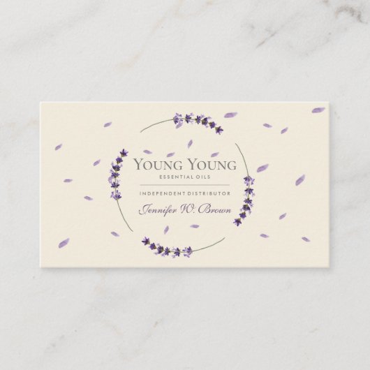 Purple beige Lavender Circle Frame Essential Oils 名刺 (正面)