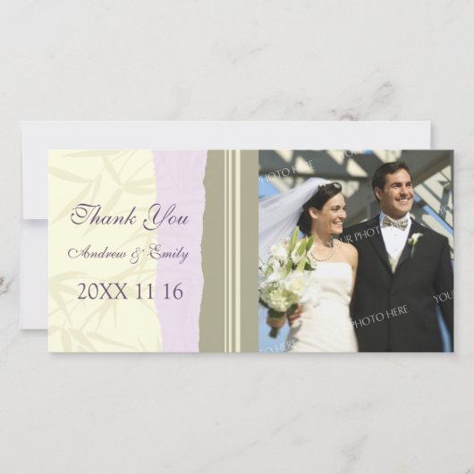 Purple Beige Thank You'結婚s Photo Cards サンキューカード (正面)