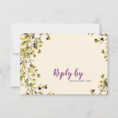 Purple Berry Botanical Greenery Wedding  出欠カード (正面)