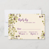 Purple Berry Botanical Greenery Wedding  出欠カード (裏面)