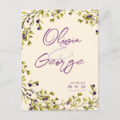 Purple Berry Greenery Leaves Wedding Save the Date ポストカード (正面)