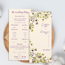 Purple Berry & Greenery Wedding Program Card 招待状