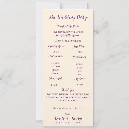 Purple Berry & Greenery Wedding Program Card 招待状 (裏面)