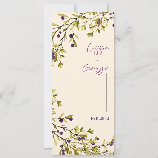 Purple Berry & Greenery Wedding Program Card 招待状 (正面)