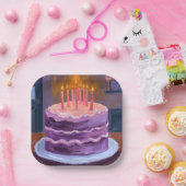 Purple Birthday Cake Painting Birthday Party ペーパープレート (パーティー)