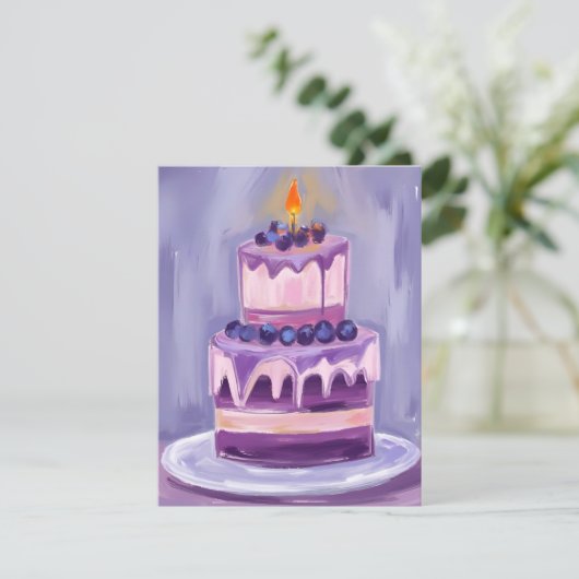 Purple Birthday Cake | Watercolor Birthday Card (スタンド正面)