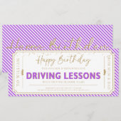 Purple Birthday Driving Lessons Gift Voucher Card 招待状 (正面/裏面)
