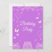 Purple Birthday Party Invitation with Balloons 招待状 (裏面)