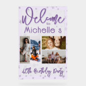 Purple Birthday Party Photo Collage Welcome アクリルサイン (正面)