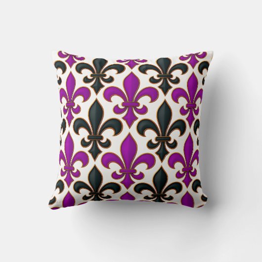 Purple Black Baroque Fleur-de-lis Pattern Design  クッション (裏面)