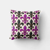 Purple Black Baroque Fleur-de-lis Pattern Design  クッション (正面)