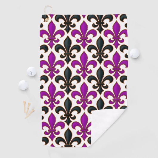 Purple Black Baroque Fleur-de-lis Pattern Design  ゴルフタオル (インサイチュ)