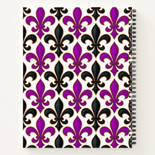 Purple Black Baroque Fleur-de-lis Pattern Design  ノートブック (裏面)