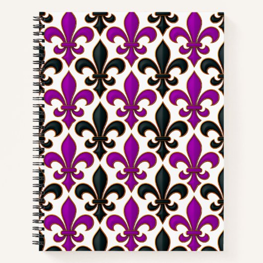 Purple Black Baroque Fleur-de-lis Pattern Design  ノートブック (正面)