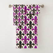Purple Black Baroque Fleur-de-lis Pattern Design  バスタオルセット (インサイチュ)
