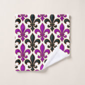 Purple Black Baroque Fleur-de-lis Pattern Design  バスタオルセット (ウォッシュタオル)