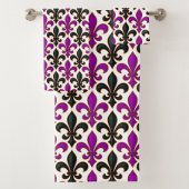 Purple Black Baroque Fleur-de-lis Pattern Design  バスタオルセット