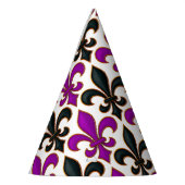 Purple Black Baroque Fleur-de-lis Pattern Design  パーティーハット (左)