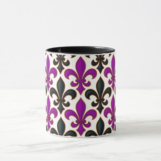 Purple Black Baroque Fleur-de-lis Pattern Design  マグカップ (中央)