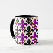 Purple Black Baroque Fleur-de-lis Pattern Design マグカップ (正面左)